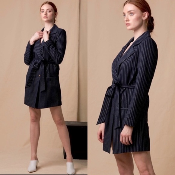 CHOOSY SUIT YOURSELF DOUBLE BREASTED TIE WAIST NOTCH COLLAR JACKET MINI DRESS - Picture 2 of 15